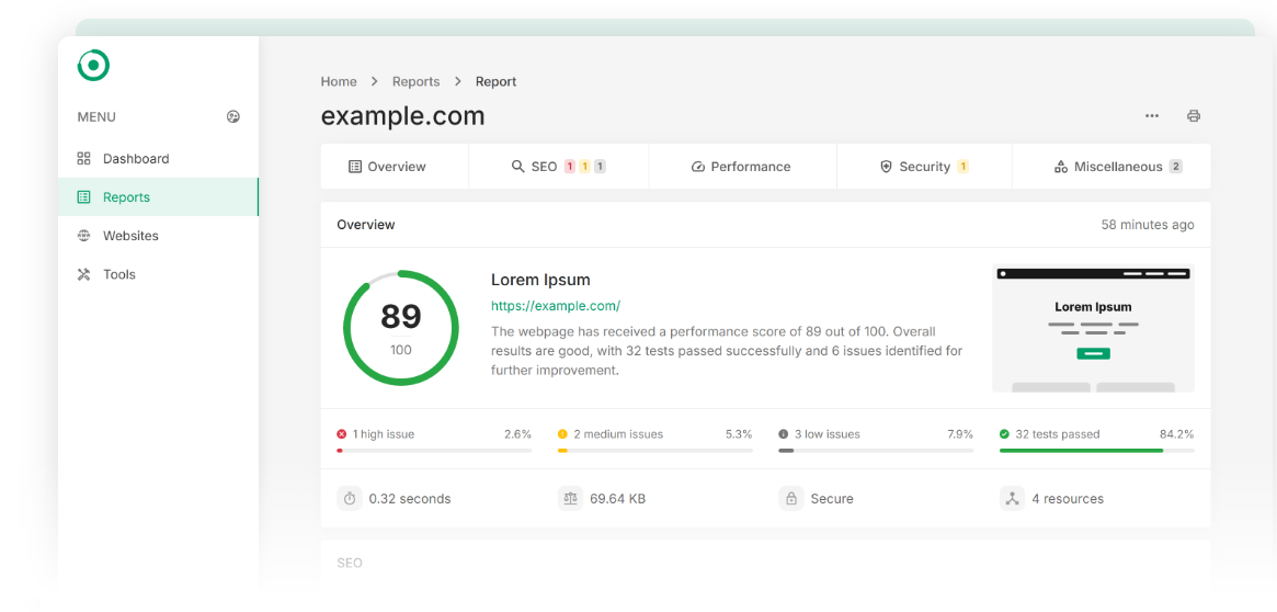 MinasRank SEO report preview