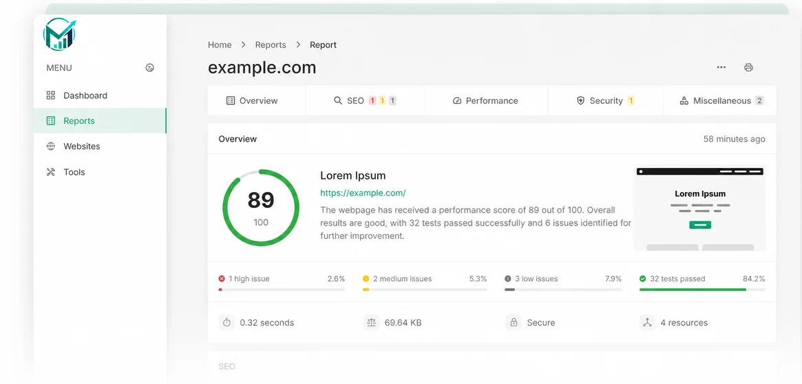 MinasRank SEO report preview